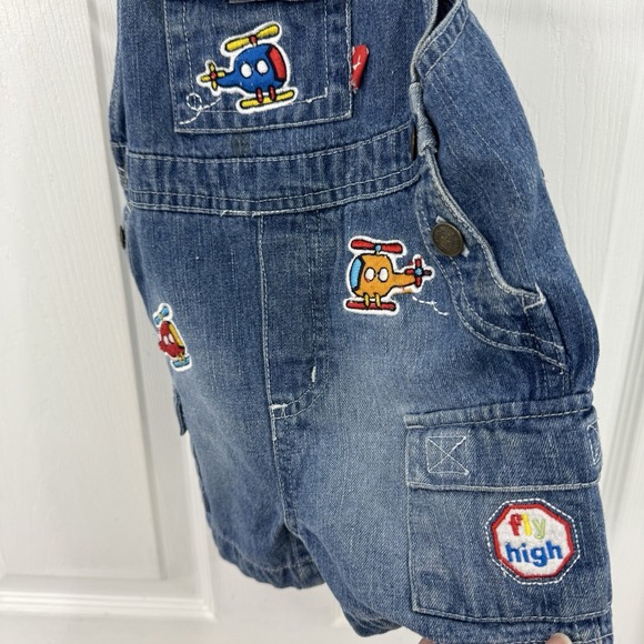 Vintage Jeans Wear Denim Childrens Overalls w Embroidered Helicopters 12 Months - Picture 5 of 10